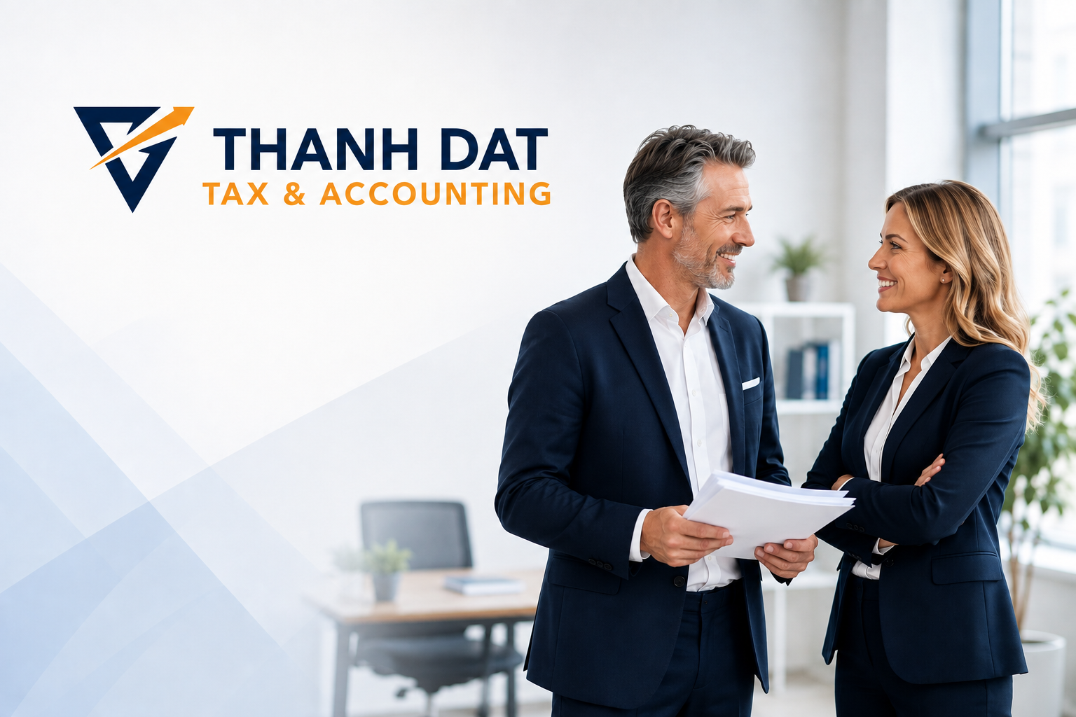 Professional tax advisors from Thanh Dat Tax & Accounting discussing IRS notice and audit representation with a client in a modern office