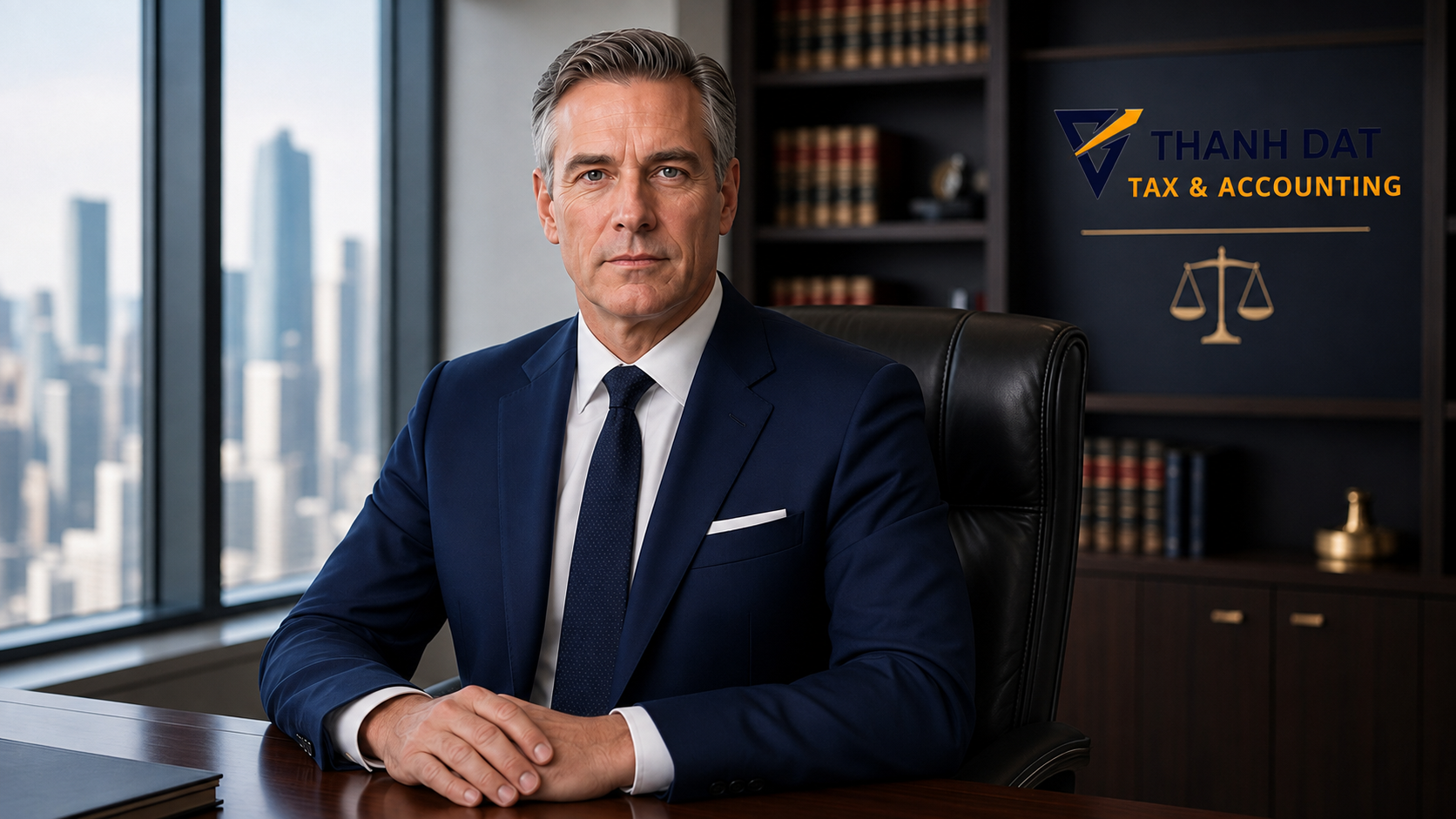 Professional tax attorney sitting at desk in modern office specializing in IRS appeals and tax representation